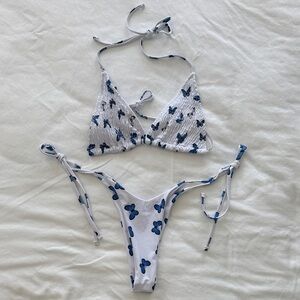 SHEIN Blue and White Floral Bikini Set